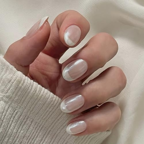Nymora 24er Set Weiße Press on Nails Kurz, Fingernägel zum Aufkleben, Kunstnägel Kurz, Wiederverwendbare Nägel für Nageldesign - inkl. 12 Größen