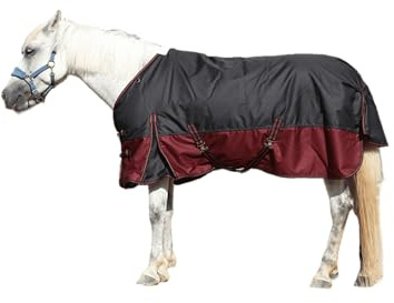 LEAFOREST 1200D strapazierfähige Pferddecke, 200g/m² Wattierung wasserdichte atmungsaktive Outdoordecke, Pflegeleichte Regendecke für Pferde,Winterdecke schawarzrot 160cm