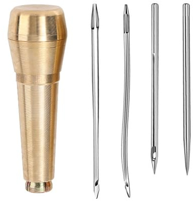 Elnwnnkc 4/5Pcs Leder Nähen Werkzeug Mit Haken Nadel Ahlen Ergonomische Metall Leder Reparatur Werkzeug Für Lederverarbeitung Nadel