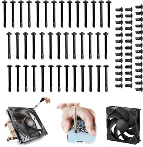 Set di 80 Viti per Radiatore e Ventola per PC - 40 Viti Lunghe per Ventola (32x30mm) e 40 Viti Corte per Scocca (M5x8mm) - Acciaio al Carbonio Nero per Scheda Madre e Assemblaggio Case PC