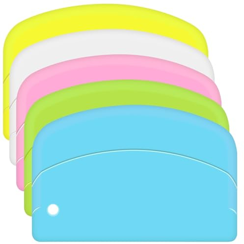5 Stück Teigspachtel Pizza, Bunte Teigschaber, Teigkarte Kunststoff, Dough Scraper Set, Flexibler Teigspatel mit Gebogener Kante, Küchenschaber zum Backen für Brot, Fondant, Gebäck, Kuchen