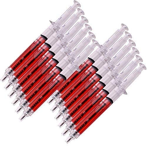 TE-Trend 12 Piezas Bolígrafo Jeringuilla Spritzenkugelschreiber Carnaval Revestimiento Accesorio Boli Bolígrafos Rotulador 13cm Rojo Transparente
