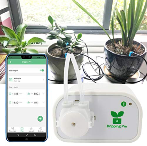 Kit de riego por goteo automático, sistema de riego automático por bricolaje, control por Bluetooth Bomba inteligente con temporizador de agua Adecuado para 8 plantas de maceta en interiores,USPlug