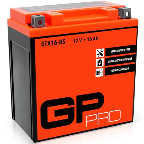 GP-PRO Gel-Batterie 12V 16Ah GTX16-BS Rollerbatterie/Motorradbatterie, wartungsfrei versiegelt vorgeladen ähnlich YTX16-BS / CTX16-BS / YTX16-4