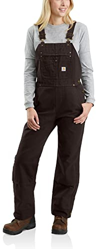 Carhartt Salopette da donna 104049 con pettorina effetto lavato, foderate, Marrone scuro, Small