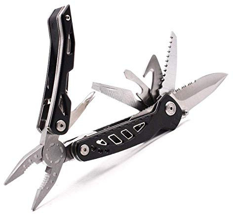 Coltello Multiuso 10-in-1 Pinza Multiusa Tascabile da Caccia con Lama Pieghevole in Resistente Acciaio Inossidabile Tedesco per Sopravvivenza all'aperto, Campeggio, Pesca, Escursionismo, Caccia (Nero)