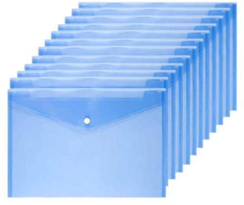 Wiekyze Poly Envelope 12 Pcs Document Envelopes with Snap Button Quality Clear Document Folder for A4 Size (Blue)