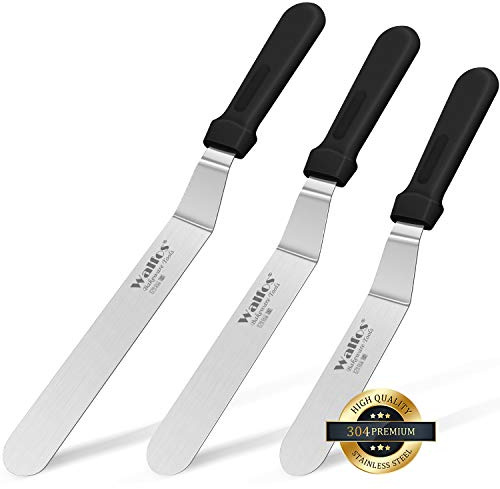 WALFOS Abgewinkelter Zuckerguss-Spatel – Edelstahl-Kuchenspachtel-Set zum Backen, Kunststoffgriff für einfachen Griff (15,2 cm, 20,3 cm, 25,4 cm)