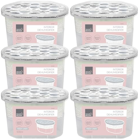 Taylor & Brown Pack of 6 Scented Interior Dehumidifier Condensation Remover Moisture Absorber Damp Mould in Home Kitchen Wardrobe Bedroom Caravan Office Garage Bathroom Basement 500ml (Fresh Linen)