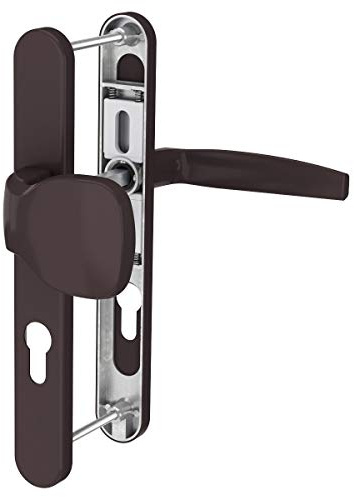 MS Beschläge Langschildgarnitur Braun RAL8019 Schmalrahmengarnitur 92mm pulverbeschichtet Nebeneingangstüre Haustürbeschlag Türdrücker Aluminium Wechselgarnitur (Knopf/Drücker, Türstärke 39-54mm)