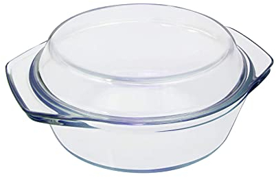 Small Glass Casserole Dish with Lid, 1L 16cm, Individual, Microwaveable, Oven Proof