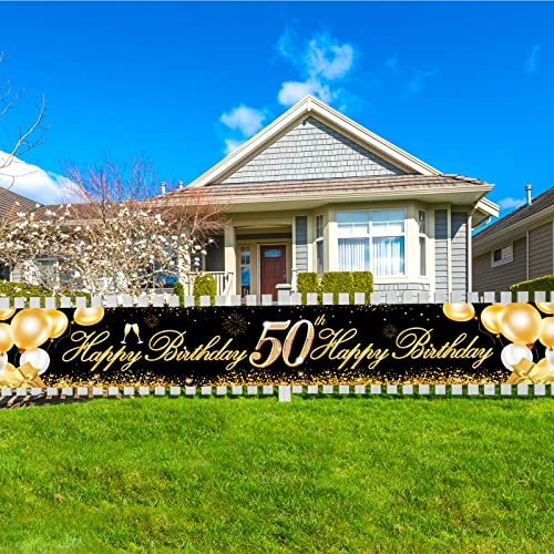 Bluelves 50 Geburtstag Banner, Geburtstag 50 Mann, 50. Geburtstag Dekoration Schwarz Gold, 50 Hintergrund Banner Geburtstag, Deko zum 50 Geburtstag, ​mit 4m Seil, für Geburtstag Party Deko