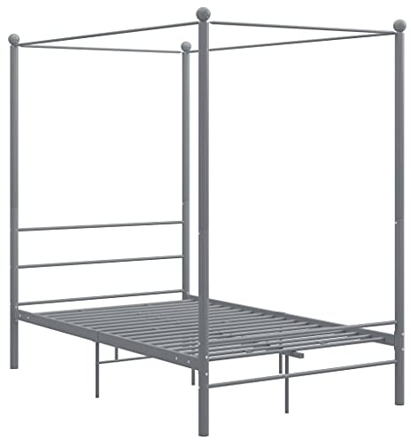 vidaXL Himmelbett Metallbett Bett Doppelbett Bettrahmen Bettgestell Lattenrost Schlafzimmermöbel Schlafzimmerbett Grau Metall 120x200cm