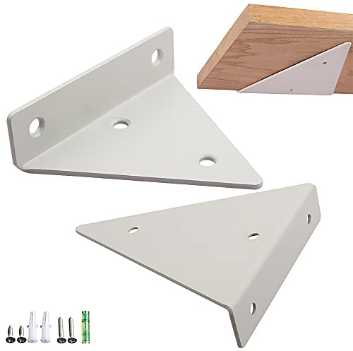 2 Stück Versteckte Regalhalterungm, Regalträger Dreieck Form, Metall Regalträger, Versteckter Schwimmende Schwerlast Regalträger für Wandmontage, Stabil Tragfähigkeit, 13 x 14cm (Weiß)