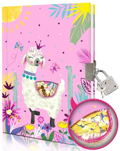 Alpacka Hemlig Dagbok med Lås för Flickor, Skakbara Glitter Anteckningsbok 7x5.2 Inch Flickdagbok Barndagbok Gåvor för Flickor