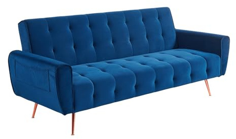 Vente-unique - Sofá Cama 3 plazas Polani - poliéster - Azul eléctrico