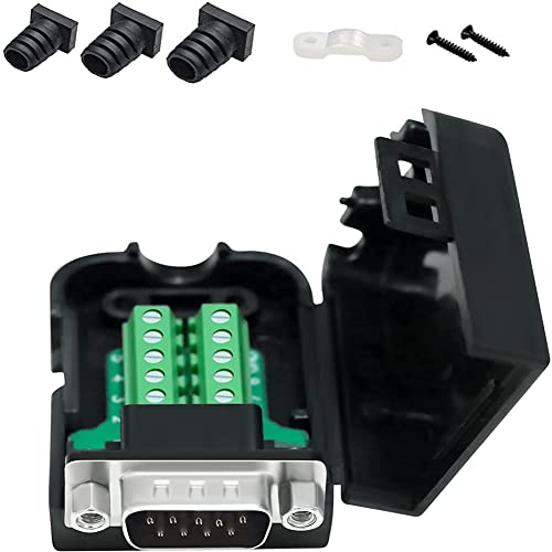 DTECH DB9 Breakout Connector Male RS232 Serial Adapter | Solderless Module Board mit Klemmenblock Gehäuse Muttern und Endrohren (DB9 männlich + Muttern)