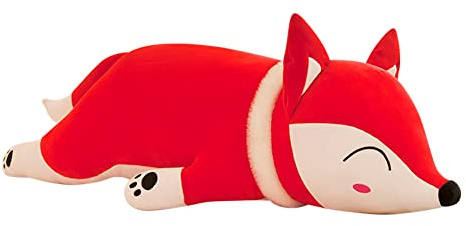 Uposao Fuchs Kuscheltier, 50CM Kawaii liegend Fuchs Tier Puppe Flauschiges Stofftier Tier Plüschkissen Spielzeug Geschenk für Kinder Mädchen Jungen Plüsch Schafskissen Home Sofa Rücken Kissen,Rot