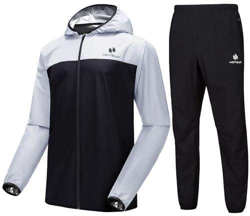 HOTSUIT Traje de sauna para hombre, trajes de sudor, gimnasio, entrenamiento, ejercicio, sauna, chaqueta, pantalón de sauna Blanco 2XL