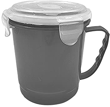 Mug à soupe Snap Lock – Passe au micro-ondes – 600 ml – Idéal pour le travail, l'école et les voyages (gris, 1)