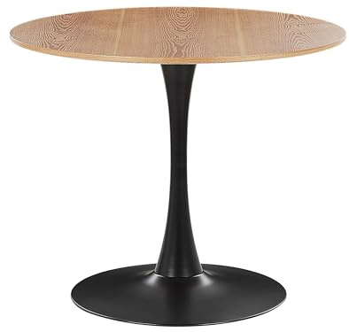 Beliani Mesa de Comedor Madera Clara Tablero MDF Negro Base Metal 90 cm Industrial Cocina Boca