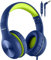 Nabevi Auriculares Niños, Auriculares Niños con Cable y Micrófono, 85/94dB Límite de Volumen, Sonido HD, Función de Compartir, Casco Niño Plegables para La escuela/Viaje/Ordenador/Teléfono, Azul Verde