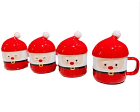 LUVYIMO Weihnachtskeramikbecher Geschenk Außenhandel Rot Grün Weihnachtsbecher mit Deckel Ins Cartoon Weihnachtswasserbecher Niedlich