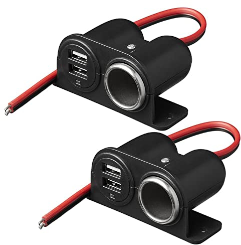 Preiswert&Gut 2 x Zigarettenanzünder Auto Steckdose 12V/24V mit 2 x USB 2100mA, Einbausteckdose & Adapter als Autozubehör für Pkw und Lkw, stabil & schnell montierbar
