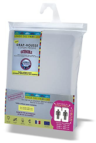 Linge des Familles - Drap Housse Lit Electrique pour Matelas 2x70x190-2x80x200-2x90x200 - Argent - 100% Coton Jersey Extensible - Label Oeko-TEX® Standard 100 - Made in Europe