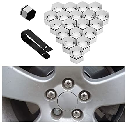 HELMII 20 Stücke Auto Radschraubenkappen für V-W Golf 3 Mk3 Polo Vento, Auto Mutter Rad Auto Hub Schraube Schutz Diebstahlschutzkappe Zubehör,19mm-C/Silver