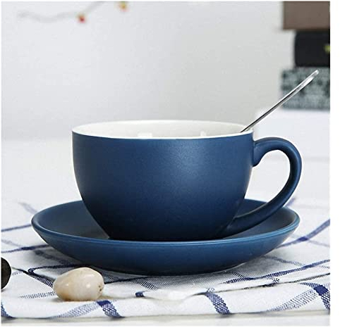 Ceramic Coffee Milk Cup,Personalised Mug Cute,Porcelain Cups with Saucers and Spoon - for Coffee Drinks, Latte, Cafe and Tea used at Home and in Coffee Shops(Blue) (Color : Blue) ( Color : Dark Blue )