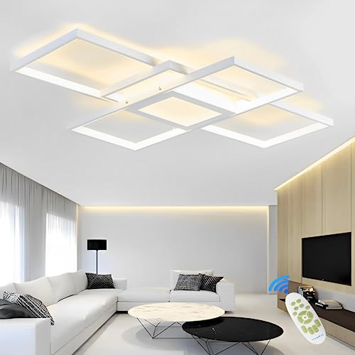 120W LED Modern Deckenleuchte Dimmbar, Zentralbeleuchtung, Weiß, 140cm | Rechteckige Deckenlampe Wohnzimmer Lampe Decke mit Fernbedienung, Memory Funktion, Wohnzimmerlampe Für Schlafzimmer Küche