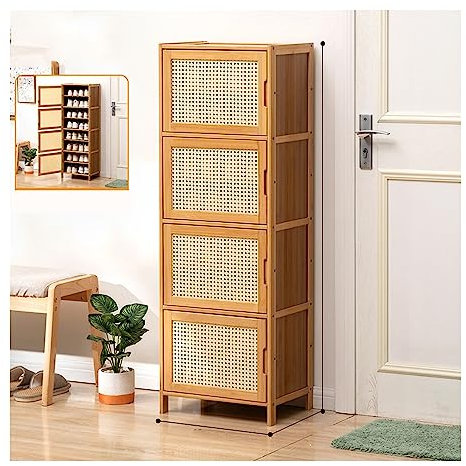 Rattan-Schrank, schmaler Schuhschrank für den Eingangsbereich, Rattan-Regal, Bambus-Aufbewahrungsschrank mit Türen, Bambus-Schuhregal, freistehender Schuh-Organizer-Schrank, einfach und modern (Size