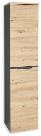 MEMPHIS Aktenschrank in Artisan Eiche Optik, Graphit - Moderner Büroschrank - 45 x 197 x 38 cm (B/H/T) | 45 x 197 x 38 cm (B/H/T), modern für das Büro, 1 Tür mit 4 Einlegeböden, viel Stauraum für Ordner