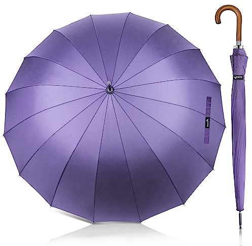 ZOMAKE Stockschirm - XXL 55 inch Golf Regenschirm Groß,16 Rippen Sturmfest Stabil Automatik Umbrella,Windsicher Regenfest Reise Regenschirm mit Holzgriff für Damen & Herren