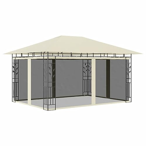 GuyAna Pavillon mit Moskitonetz Gartenzelt Pavillon Garten Pavillon Garten Pavillion Wetterfest 4x3x2,73 m Creme 180 g/m²