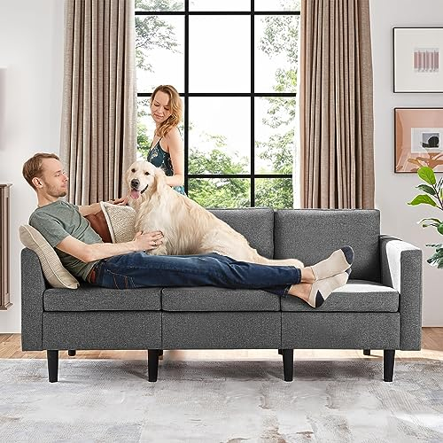 Yaheetech 3 Sitzer Sofa Gästesofa Modern Couch 3er Sitzsofa Bequeme Polsterung 188,5×79×80 cm fürs Wohnzimmer/Schlafzimmer/Gästezimmer, Sofateile unter dem Polster verpackt Hellgrau