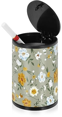 Niedlicher kleiner Blumen-Aschenbecher für Zigaretten Auto mit Deckel geruchsdicht Edelstahl tragbar rauchfrei Butt Dosen Zigarettenbehälter Terrasse
