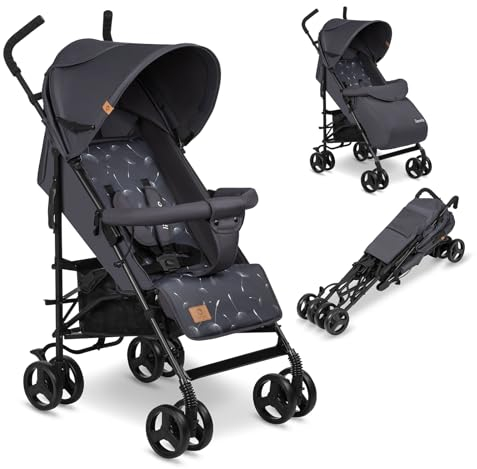 LIONELO Elia Buggy Klein Zusammenklappbar Kinderwagen Bis 15 Kg, Rücken Und Fußstützenverstellung Hinterradbremse, Moskitonetz, Einkaufskorb