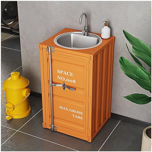 ZTGL Badmöbel Set Waschtisch Badezimmerschrank Standwaschbecken aus Handgefertigte Iron Art Container Waschbecken Mit Edelstahlhahn Waschplatz Badezimmer Toilette,Orange,50x45x85cm