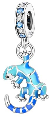 Caméléon Leguan Lézard Salamandre Gecko – Charm Argent 925 Bracelet à breloques Pendentif Accessoire Cadeau Argent sterling Pochette en velours