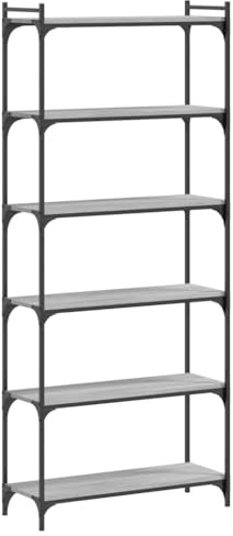 vidaXL Bücherregal, Bücherschrank mit 6 Böden, Regal mit verstellbaren Beinen, Standregal Aktenregal Büroregal, Grau Sonoma Holzwerkstoff