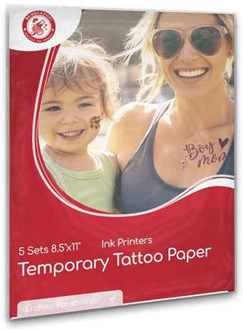 BubblePop! Printable Temporary Tattoo Paper for Inkjet Printer - Skin-Safe, Water-Resistant, Blank 8.5x11” Sheets for Personalized Designs - Make Your Own Temporary Tattoos at Home - 5 Set
