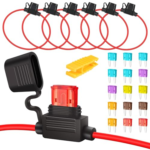 GUOYIHUA Portafusibili per Auto, 6 Pezzi, 16 AWG, con 3 A/5 A/7,5 A/10 A/15 A/20 A, Fusibili per Auto, Camion, Moto, Barca