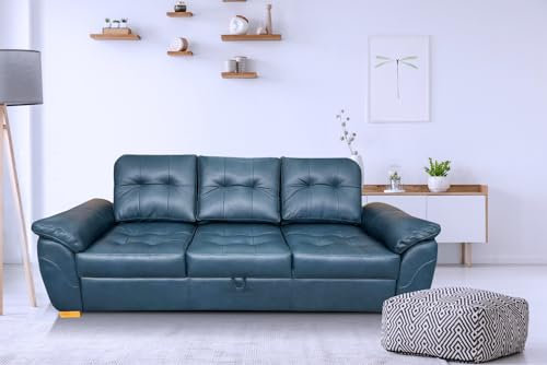 Quattro Meble Gesteppt 3 er Sofa Oxford Pik mit Schlaffunktion Ledersofa Ledercouch Blaues Naturleder Couch Leder Granada (Breite 215 cm)