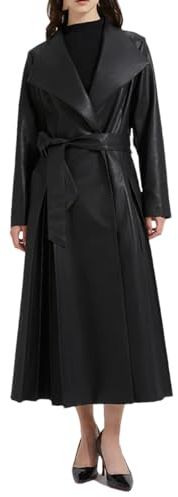 Hgvcfcv Long manteau trench en cuir synthétique doux pour femme élégant de luxe chic, Noir , XL