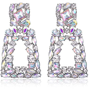 EVER FAITH Rechteckige Ohrclips für Damen funkelnde Strasssteine geometrische Statement Ohrringe Clips on Blau