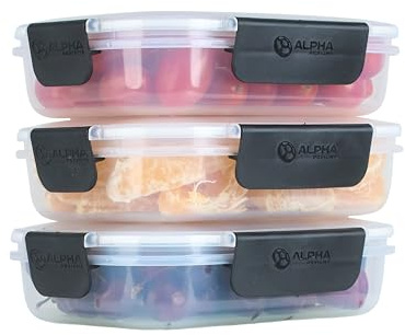 Alpha Designs 3 Pack Reusable Lunch Containers for Work, Meal Prep (600ml) | Lunch Box Food Containers for Work and Meal Prep - Reusable Plastic Containers with Lids for Adults