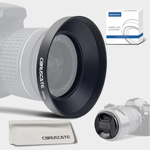 Paraluce universale in metallo da 43 mm, paraluce grandangolare compatibile con tutte le marche di obiettivi della fotocamera da 43 mm (e facile da installare e rimuovere) + 1 copriobiettivo da 43 mm