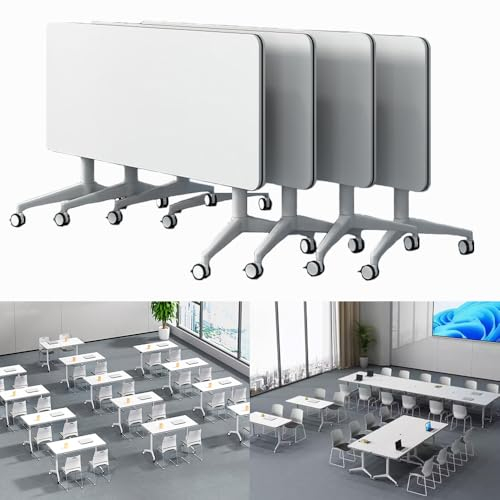 DAXUESEH Moderner Konferenztisch für 4+ Personen, Klappbarer Rechteckiger Besprechungsraumtisch, Langer Schulungstisch Computertisch für Büro Geschäftsempfang Seminar Sitzungssaal,4pcs,180 * 60cm